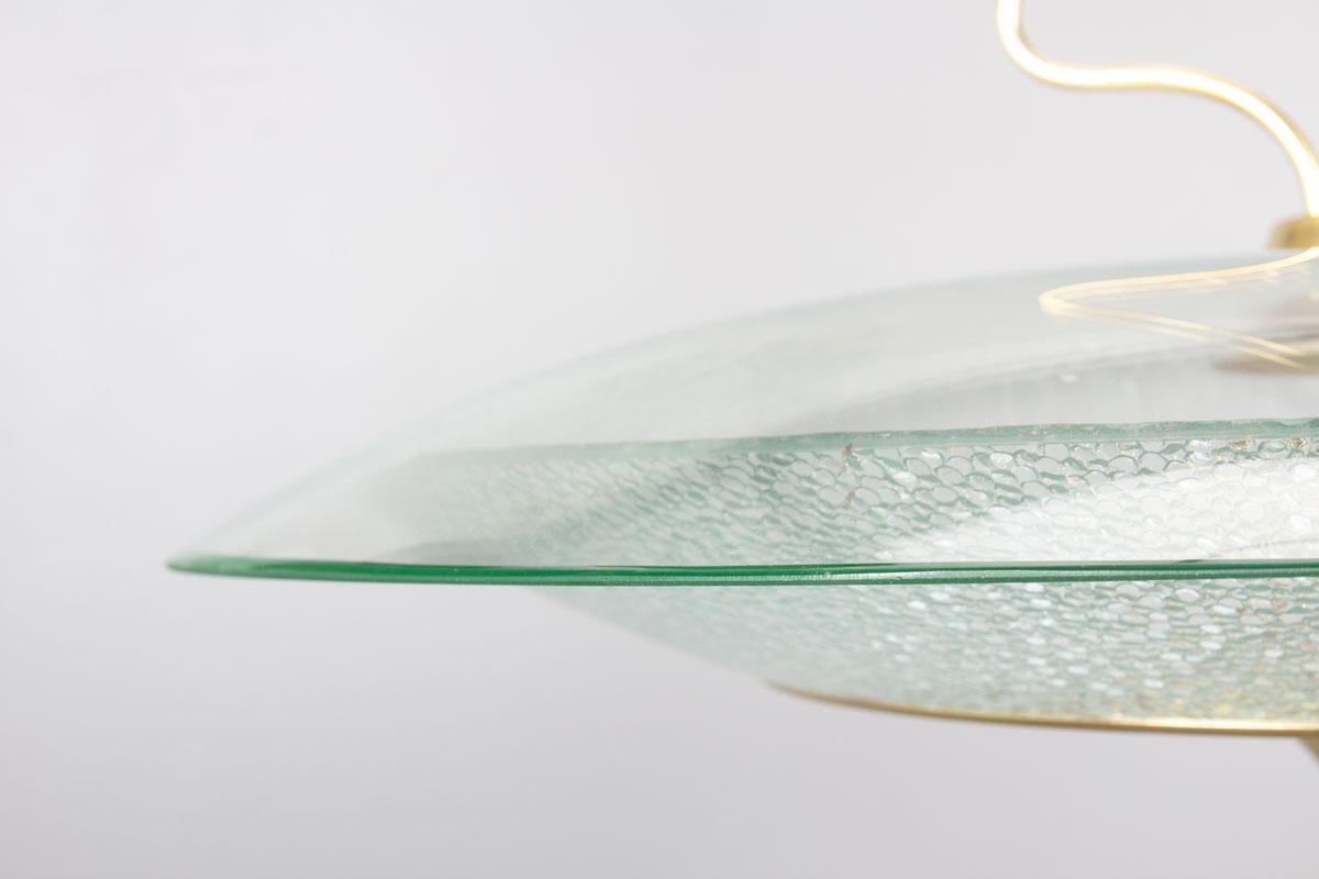 20th Century Italian pendant light in glass, black metal and brass, 1950 For Sale