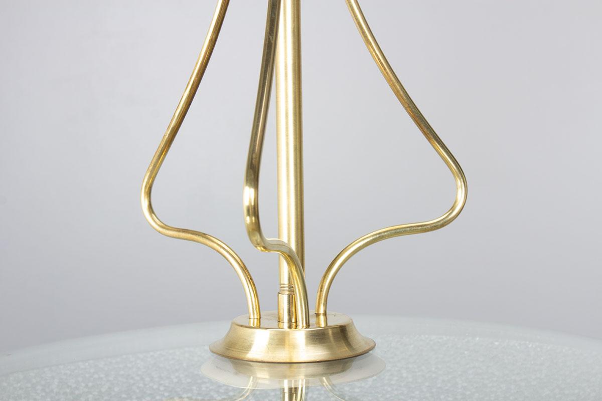 Metal Italian pendant light in glass, black metal and brass, 1950 For Sale