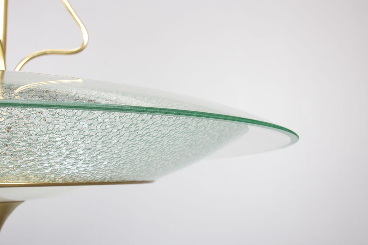 Italian pendant light in glass, black metal and brass, 1950 For Sale 2