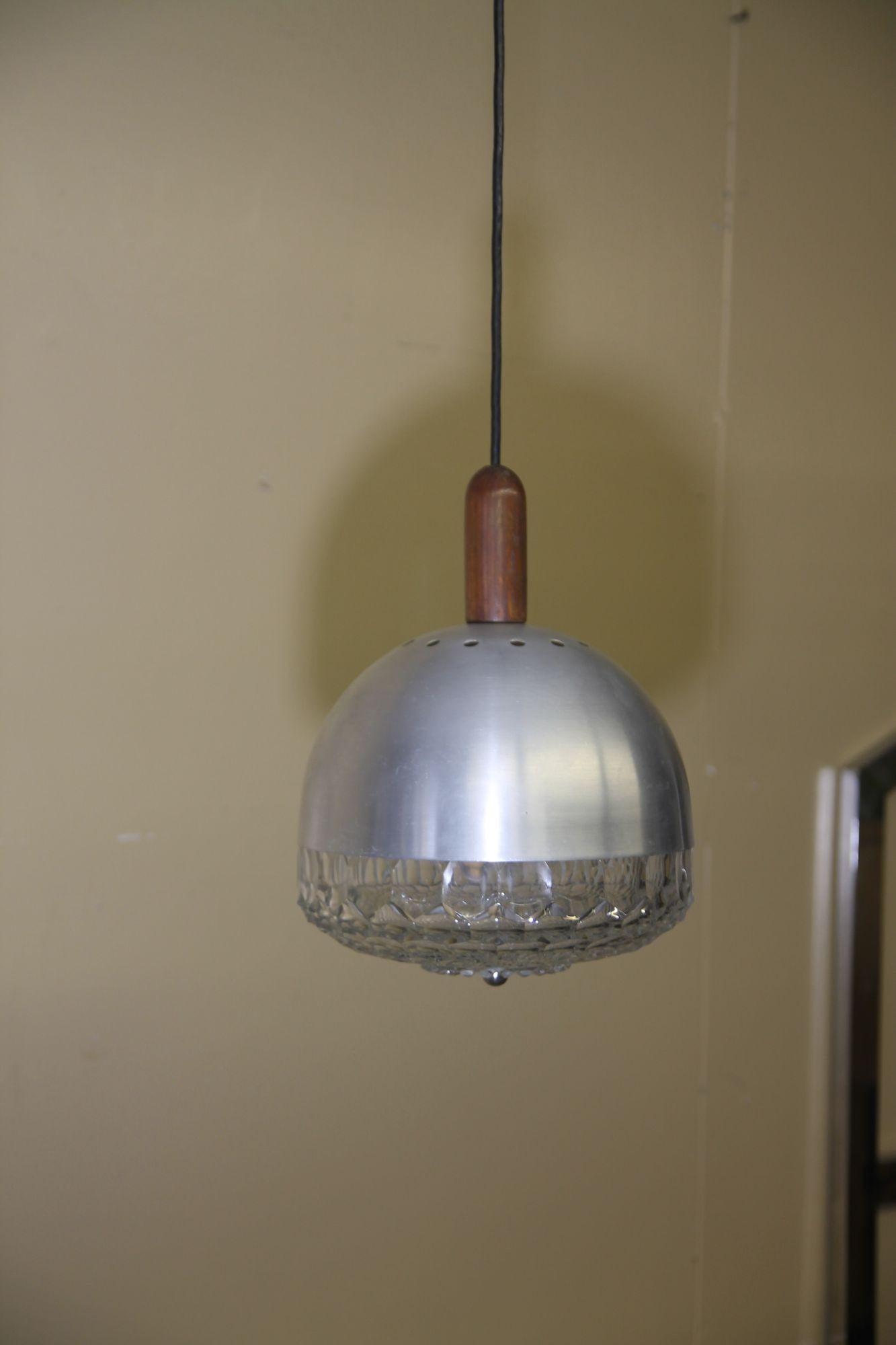 Italian Pendant Light. Light is made with Glass/Aluminum/Wood. For Sale 1