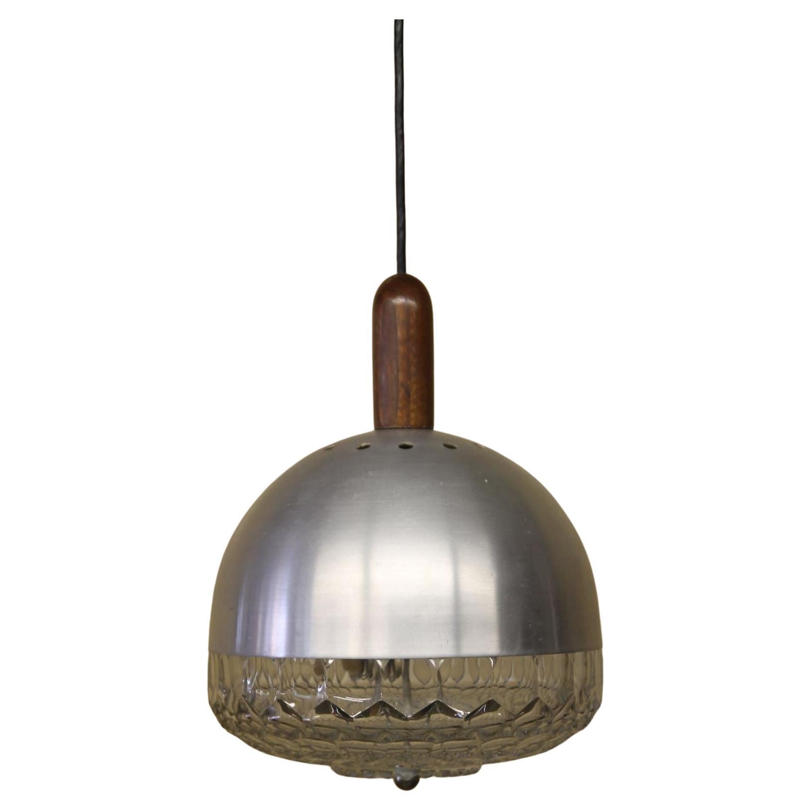 Italian Pendant Light. Light is made with Glass/Aluminum/Wood.