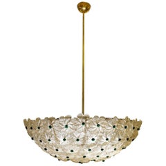 Italian Pendant Light Murano Flowers in Clear Crystal Glass with Gold Flecks