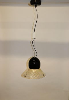 Italian Pendant Light Murano Hand Blown Black Glass with Honey "Rigadin" Border