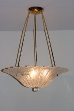 Italian Pendant Light Murano Hand Blown Glass in Crystal "Graniglia" Gold Finish