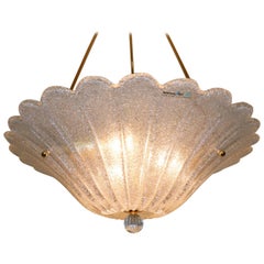 Italian Pendant Light Murano Hand Blown Glass in Crystal "Graniglia" Gold Finish