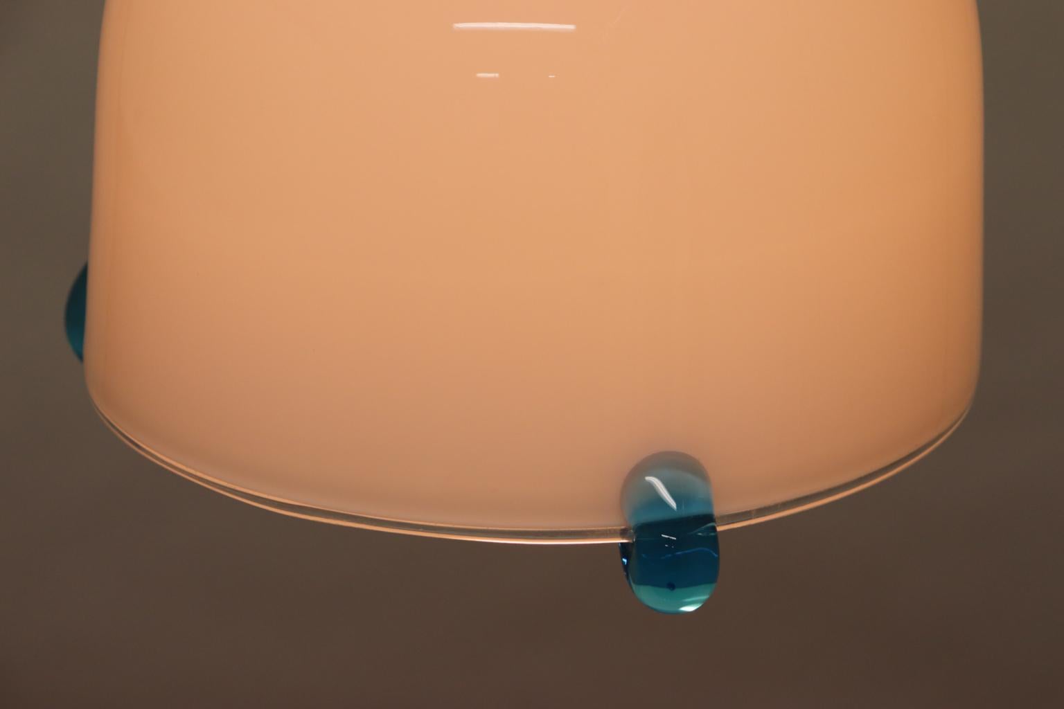 Italian Pendant Light White Murano Hand Blown Glass Aquamarine 