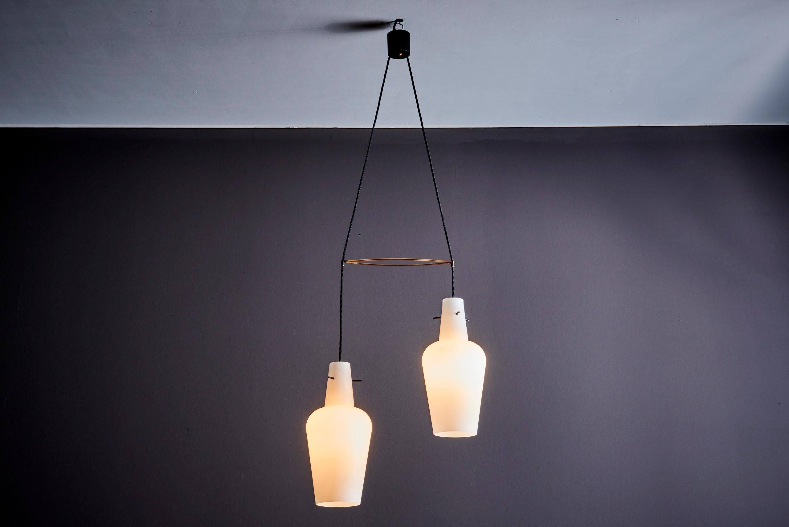 Mid-Century Modern Italian Pendant Light with two glass shades Italy - 1950s For Sale