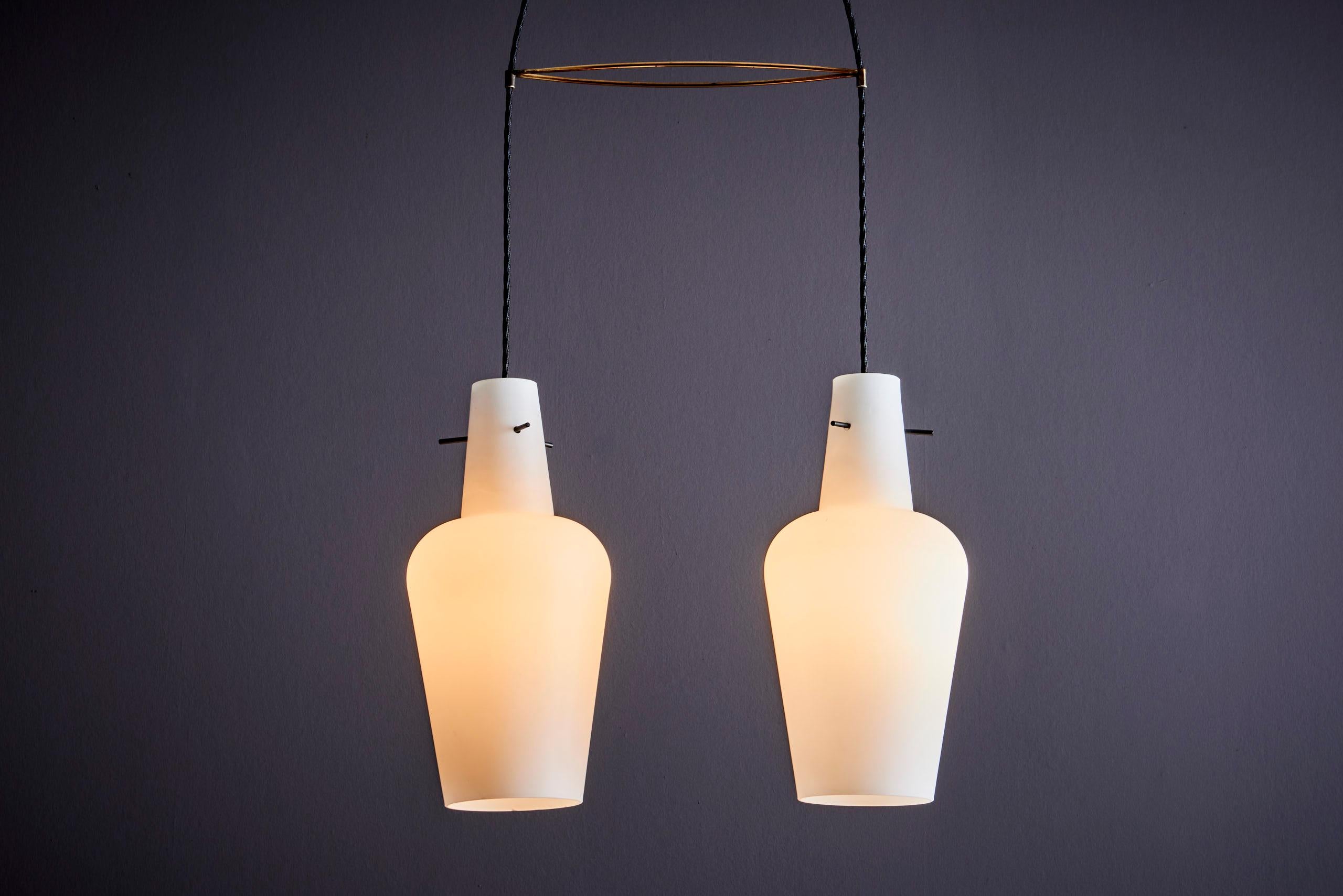 Italian Pendant Light with two glass shades Italy - 1950s For Sale 1