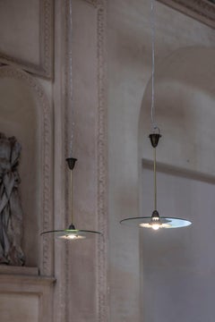 Lampes suspendues italiennes en verre et aluminium laqué, par Luigi Brusotti