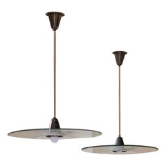 Lampes suspendues italiennes en verre et aluminium laqué, par Luigi Brusotti