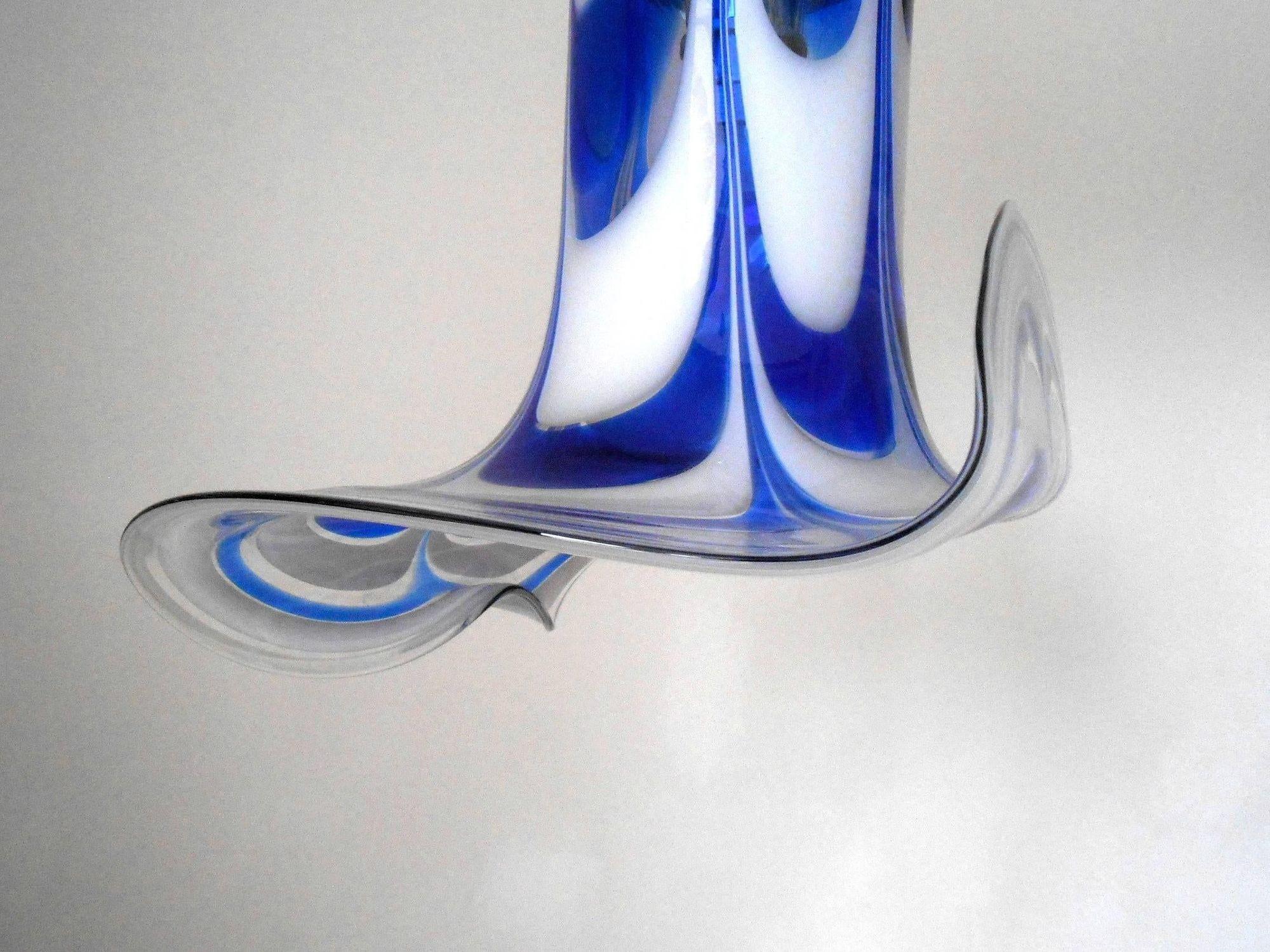Italian Pendant w/ Blue & White Murano Glass Designed by Vistosi For Sale 1
