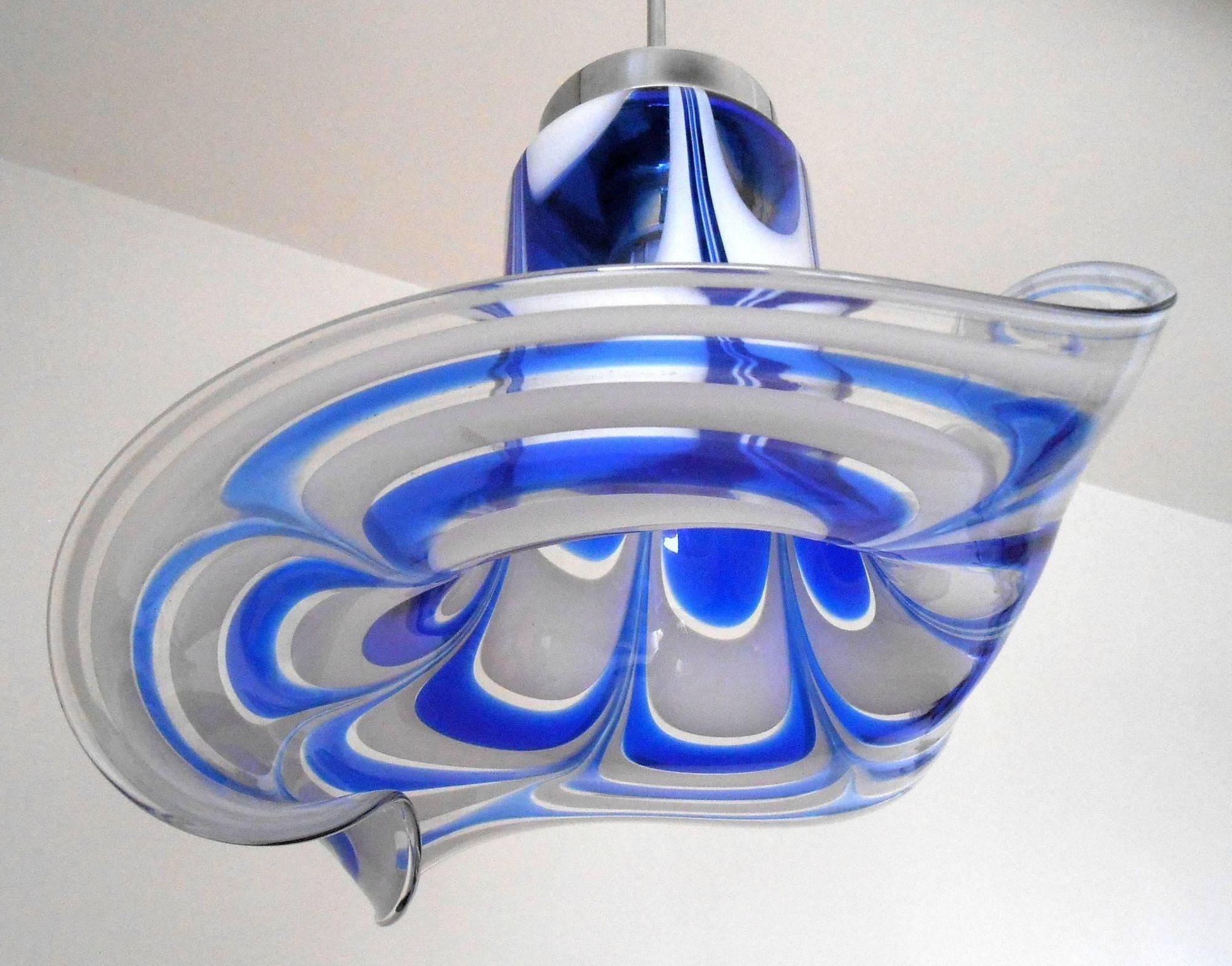 Italian Pendant w/ Blue & White Murano Glass Designed by Vistosi For Sale 2