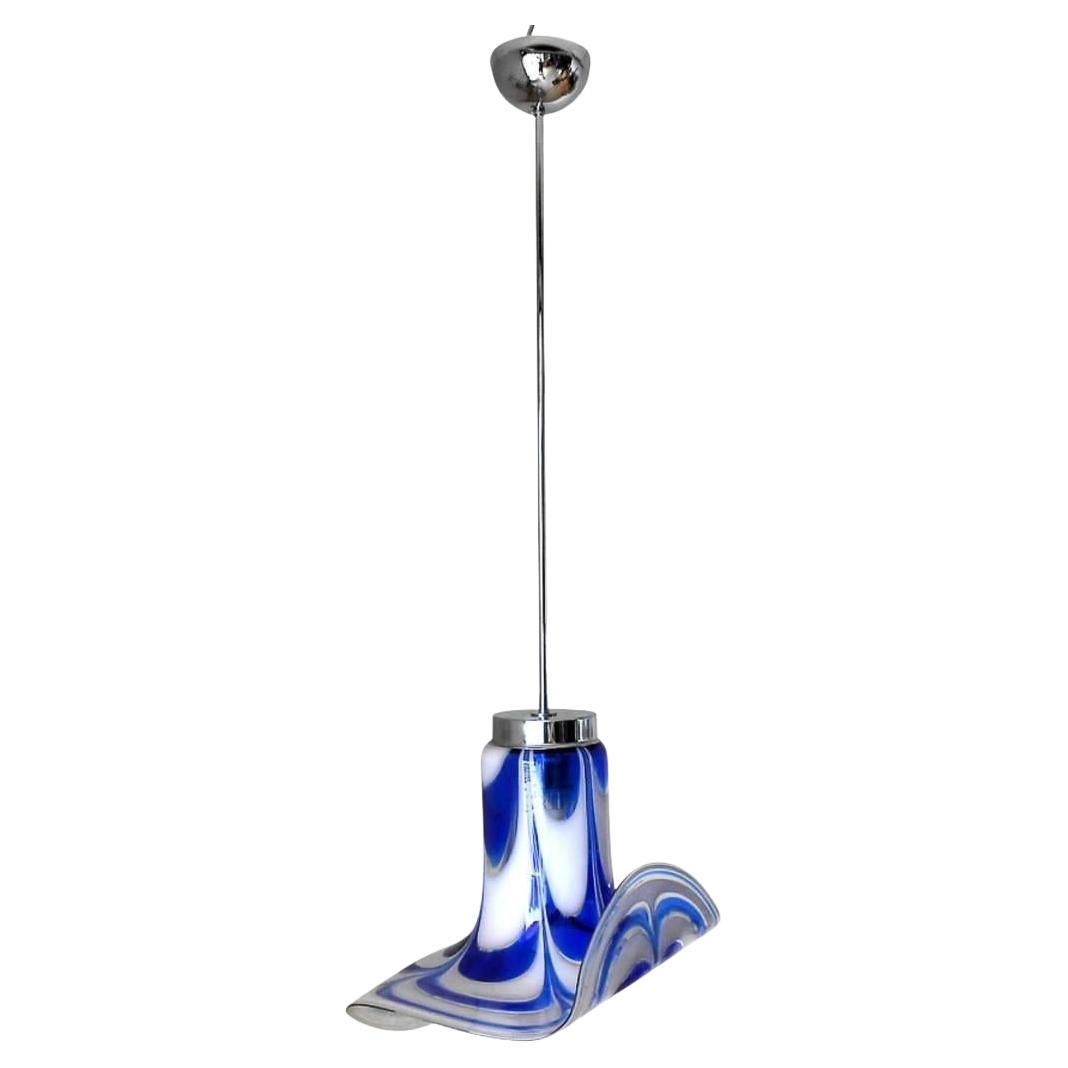 Italian Pendant w/ Blue & White Murano Glass Designed by Vistosi For Sale