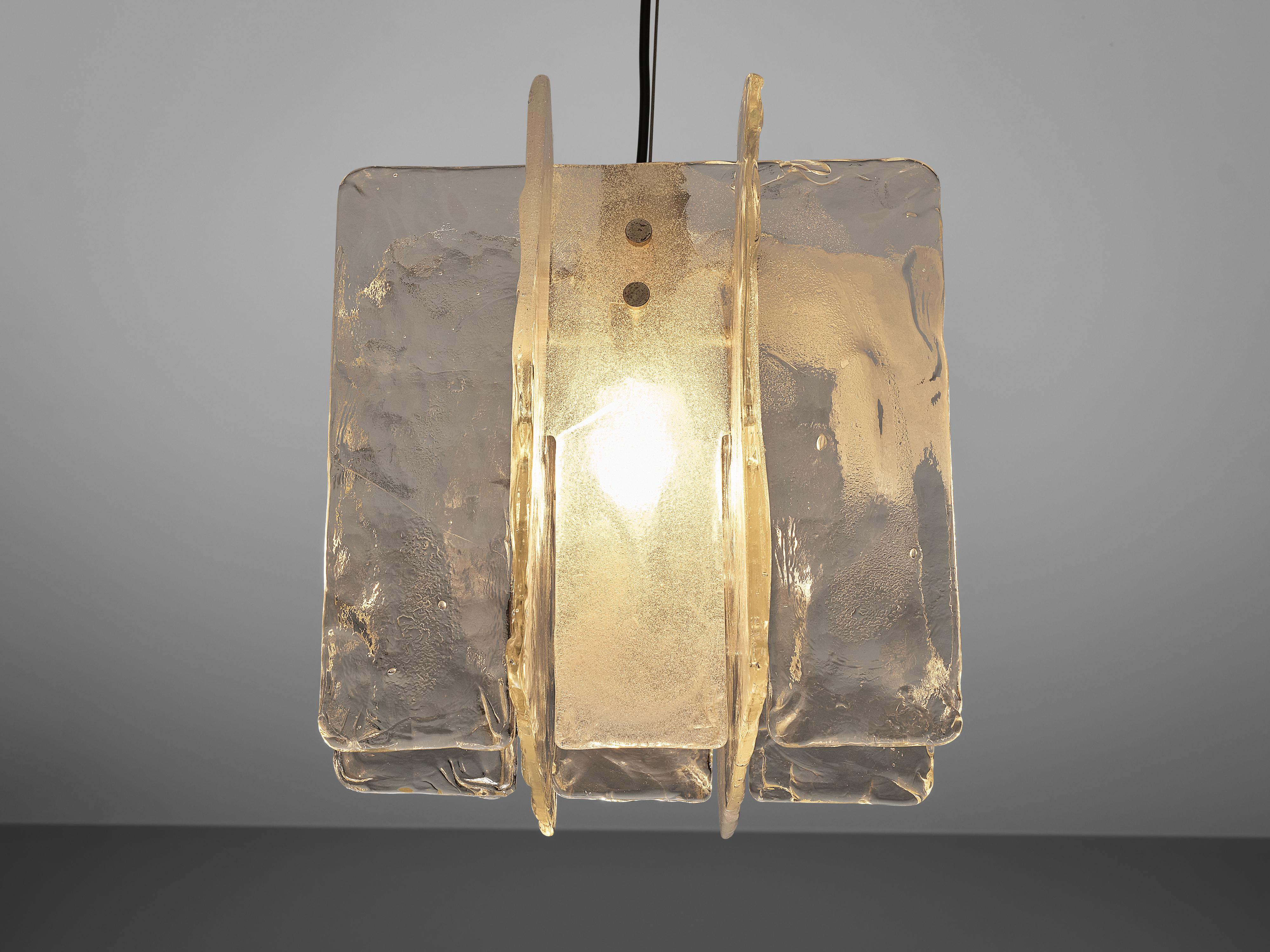 Italian Pendant with Structured Glass and Brass 4