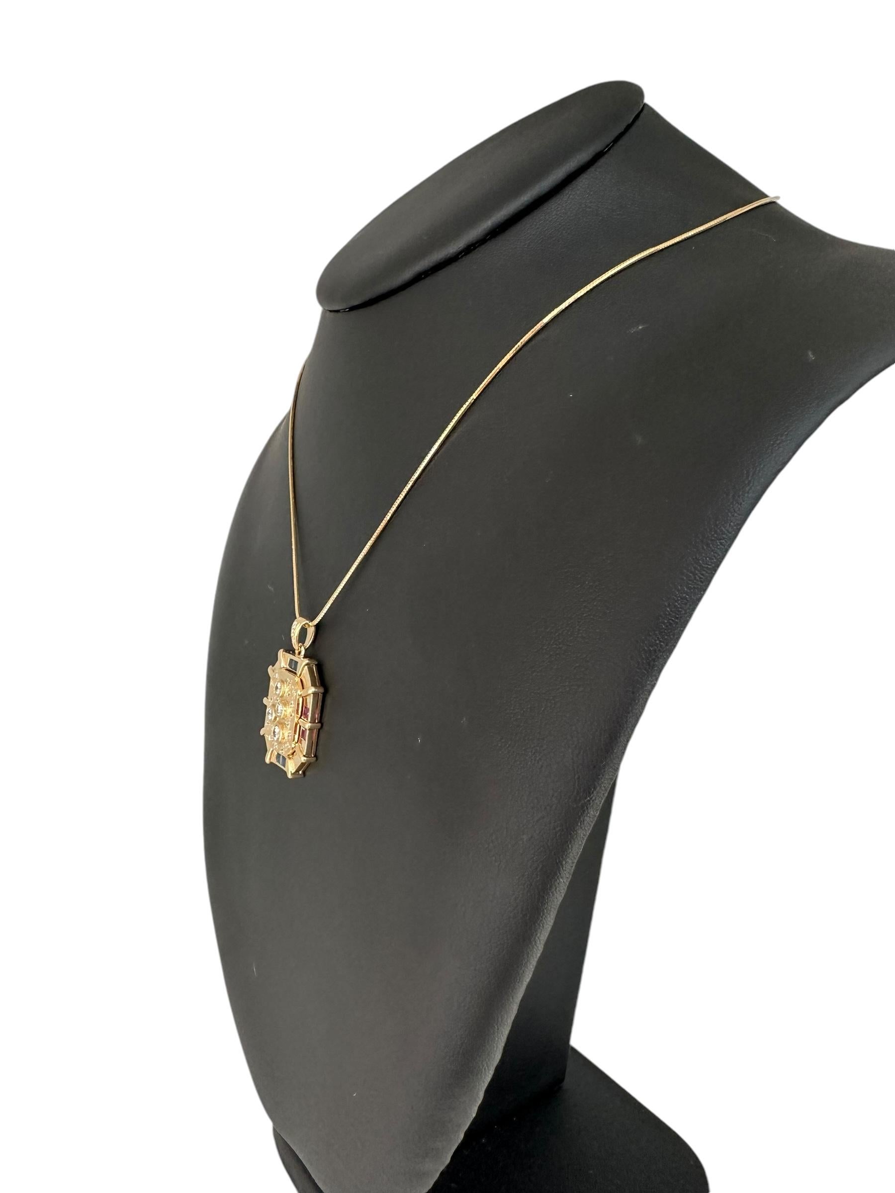 Italian Pendant Yellow Gold with Diamonds, Rubies and Sapphires For Sale 2