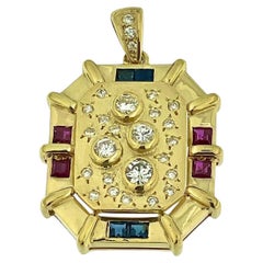 Italian Pendant Yellow Gold with Diamonds, Rubies and Sapphires