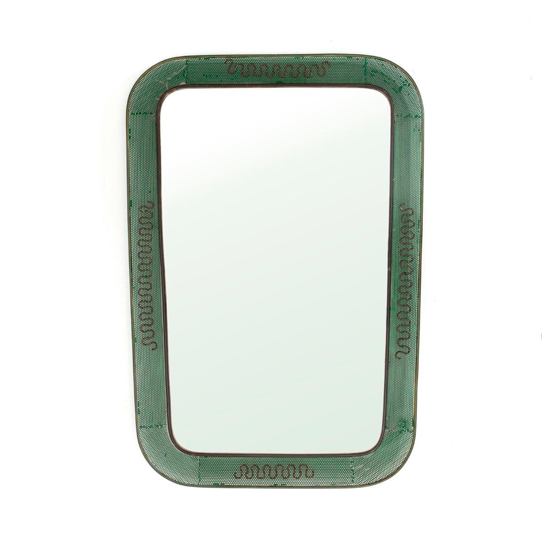 Mid-20th Century Italian Perforated Metal and Brass Frame Mirror, 1950s