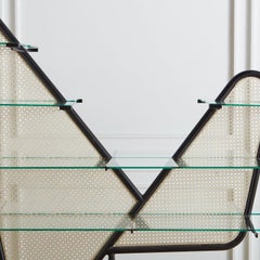 Italian Perforated Metal Etagere with Floating Glass Shelves