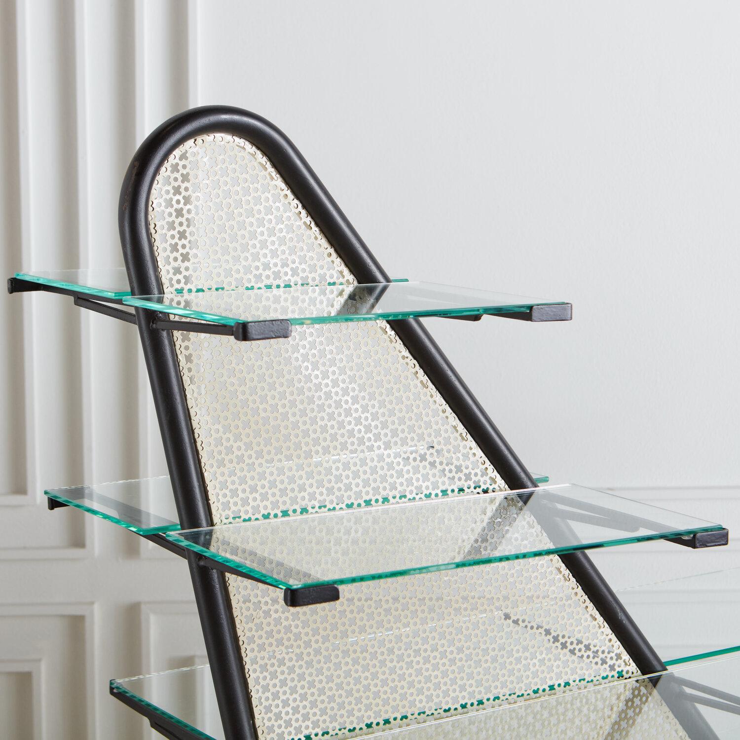 20th Century Italian Perforated Metal Etagere with Floating Glass Shelves 