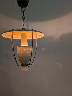 Italian Perforated Metal Pendant Lamp with Brass Details, 1940s