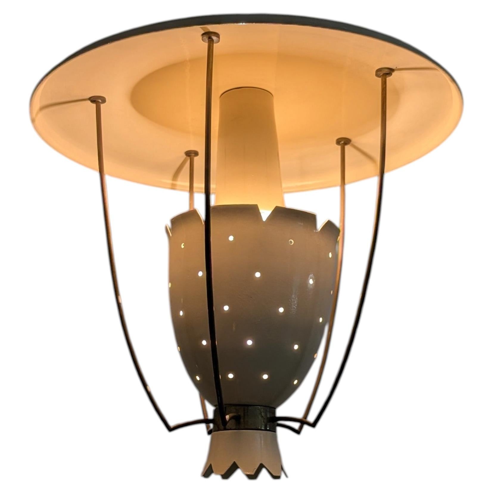 Italian Perforated Metal Pendant Lamp with Brass Details, 1940s