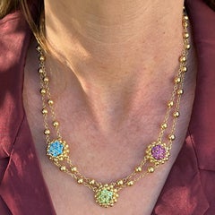 Italian Peridot Blue Topaz Citrine Rubelite 18 Karat Yellow Gold Drop Necklace