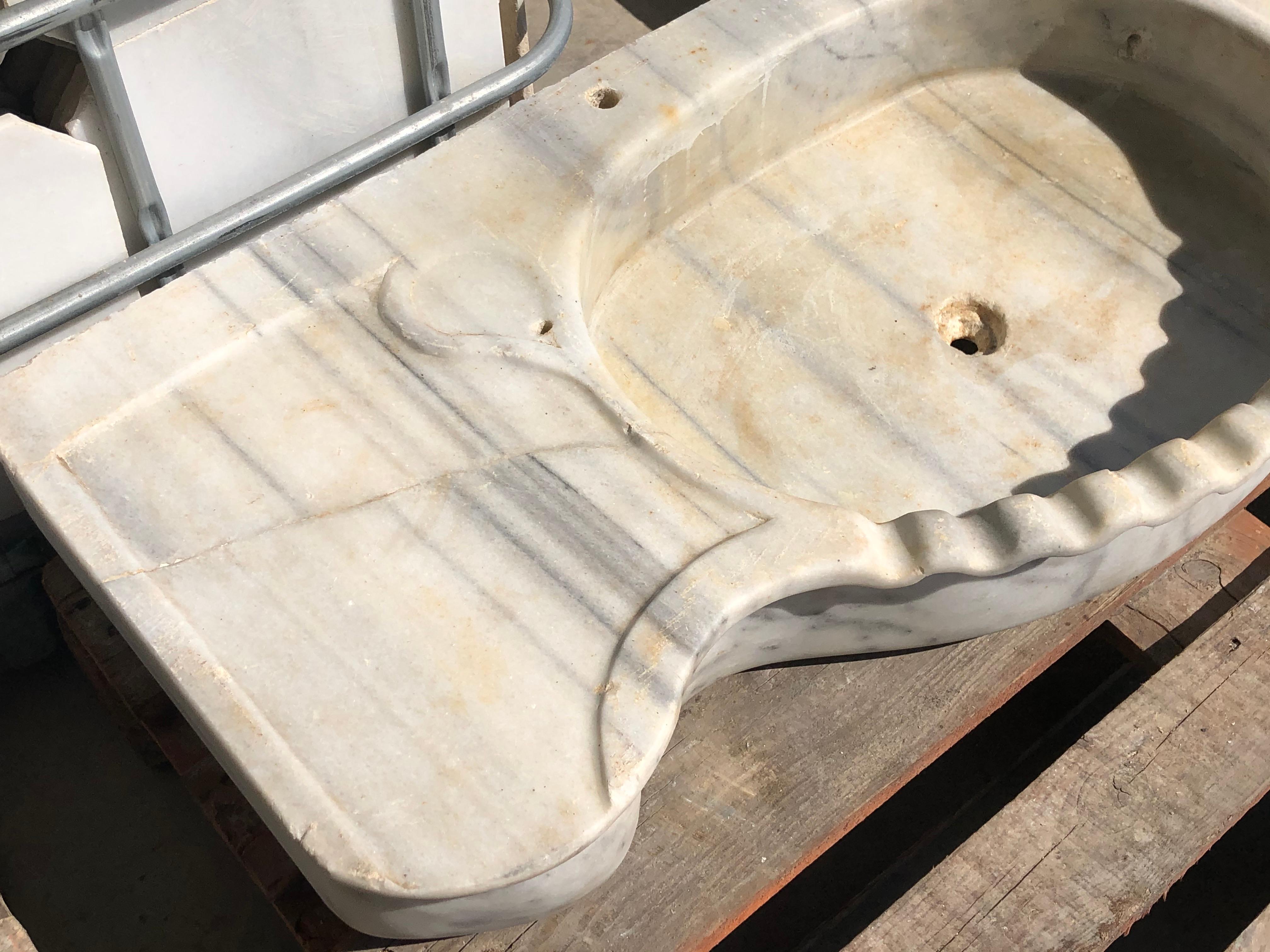 Carved Italian Period Marble Antique Sink
