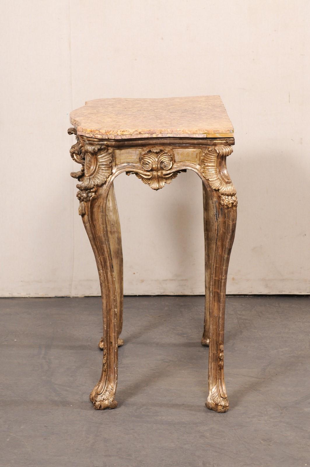 Italian Period Rococo Ornate Accent Table w/its Original Finish & Marble Top For Sale 5