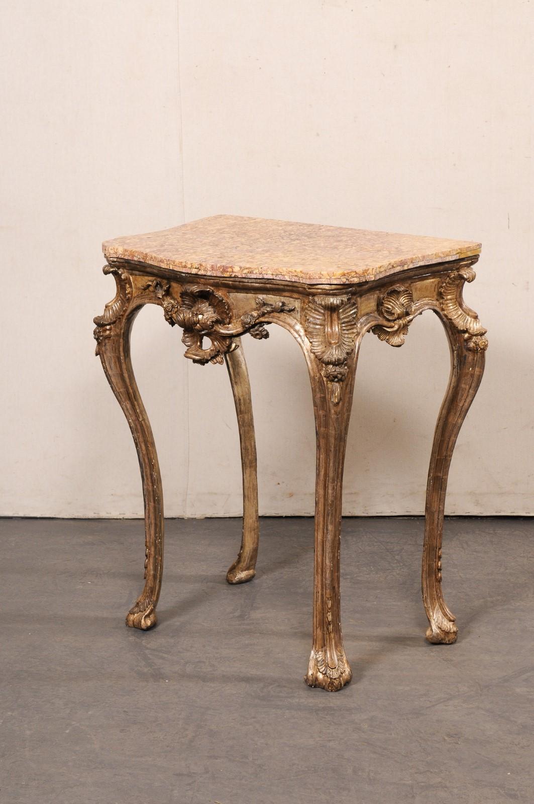 Italian Period Rococo Ornate Accent Table w/its Original Finish & Marble Top For Sale 6