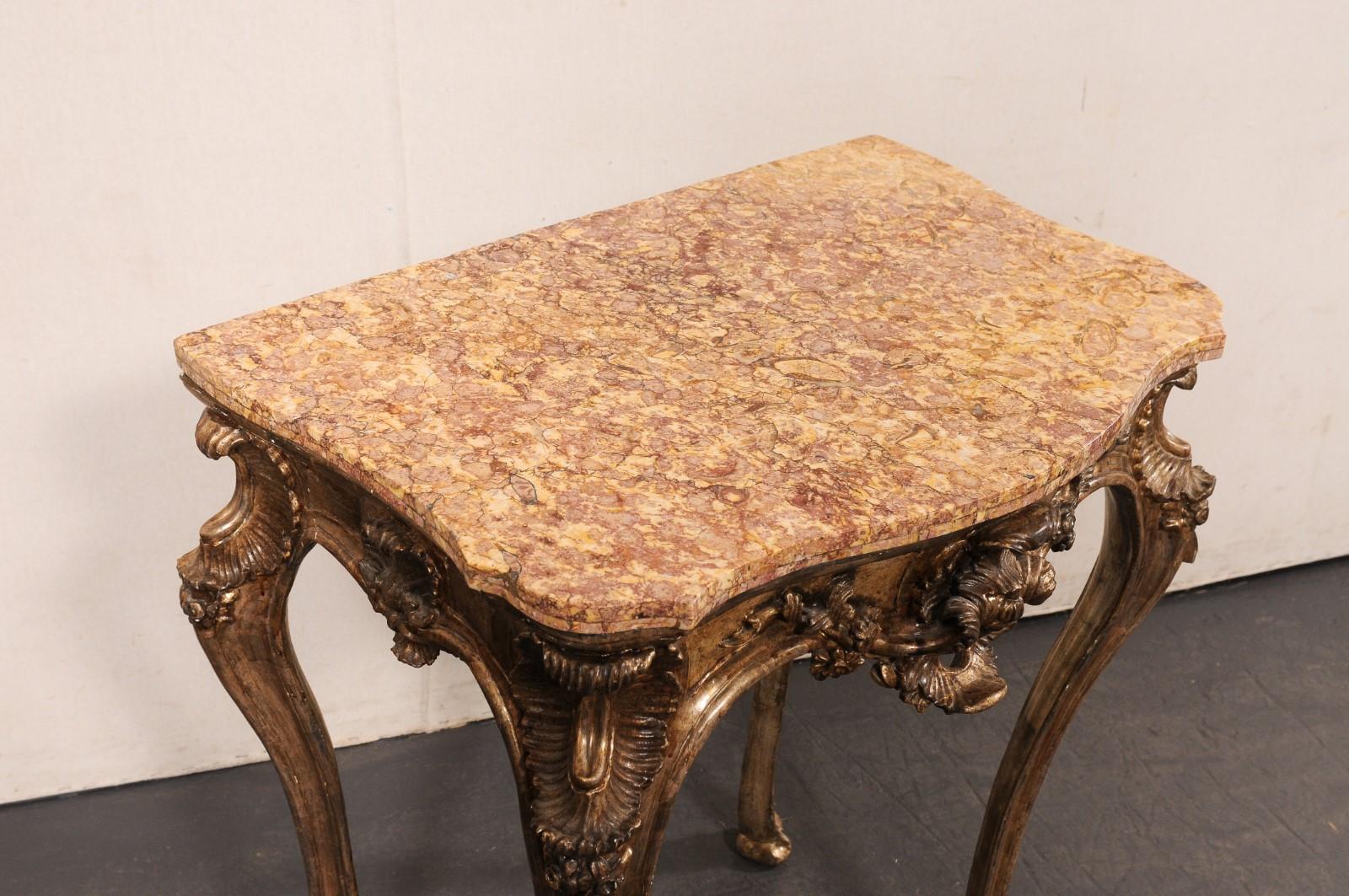 18th Century and Earlier Italian Period Rococo Ornate Accent Table w/its Original Finish & Marble Top For Sale