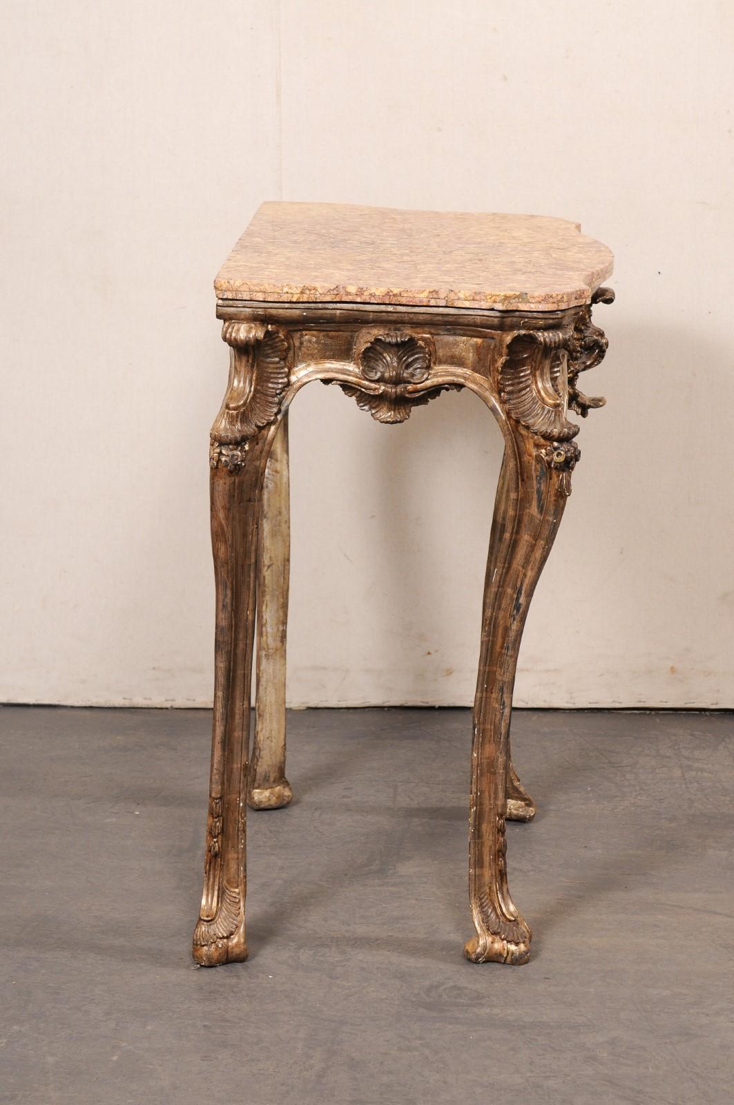 Wood Italian Period Rococo Ornate Accent Table w/its Original Finish & Marble Top For Sale