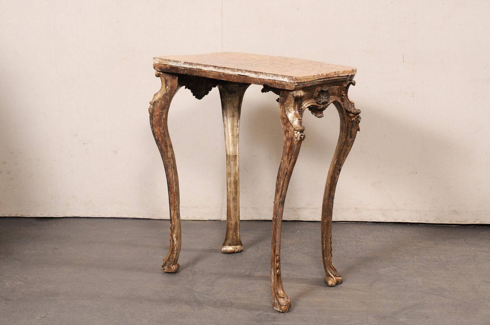 Italian Period Rococo Ornate Accent Table w/its Original Finish & Marble Top For Sale 1