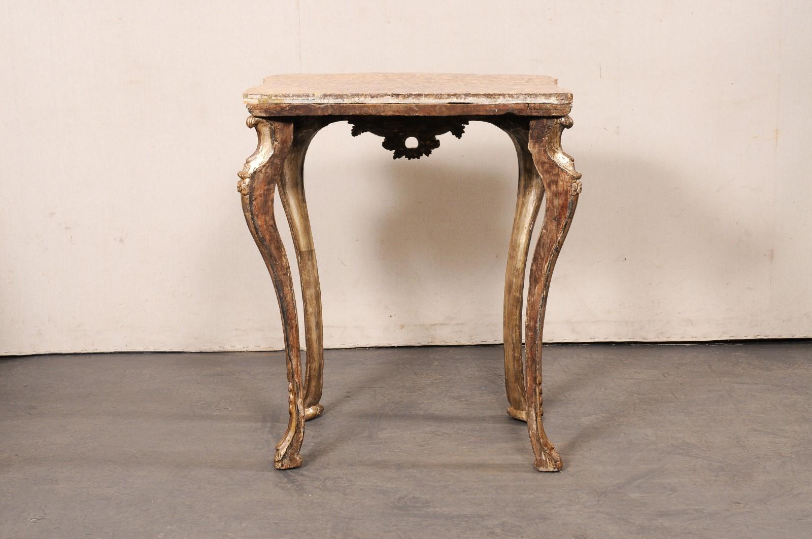 Italian Period Rococo Ornate Accent Table w/its Original Finish & Marble Top For Sale 3