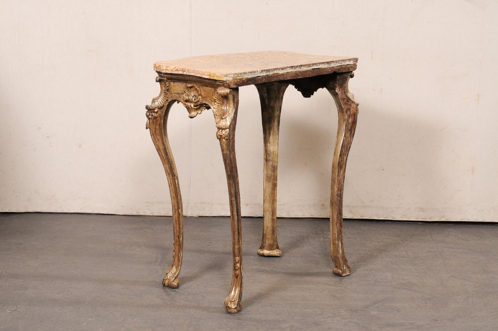Italian Period Rococo Ornate Accent Table w/its Original Finish & Marble Top For Sale 4