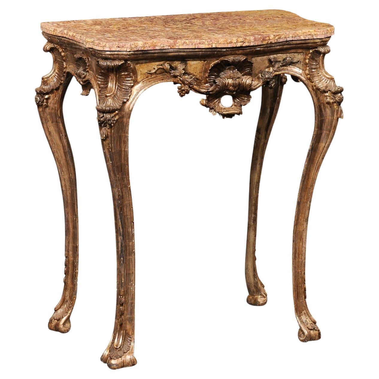 Italian Period Rococo Ornate Accent Table w/its Original Finish & Marble Top For Sale