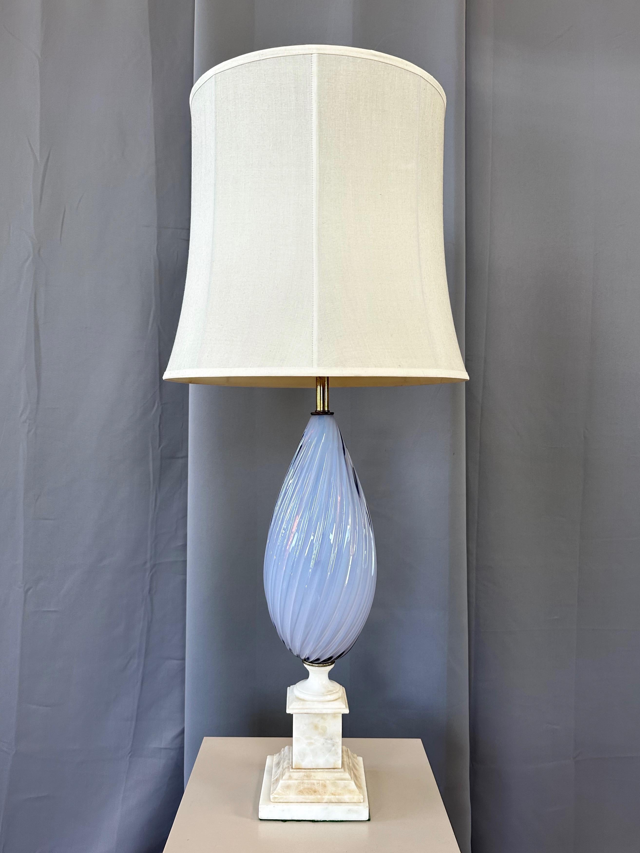 Italian Periwinkle Sommerso Murano Glass and Alabaster Table Lamp, circa 1950 For Sale 8