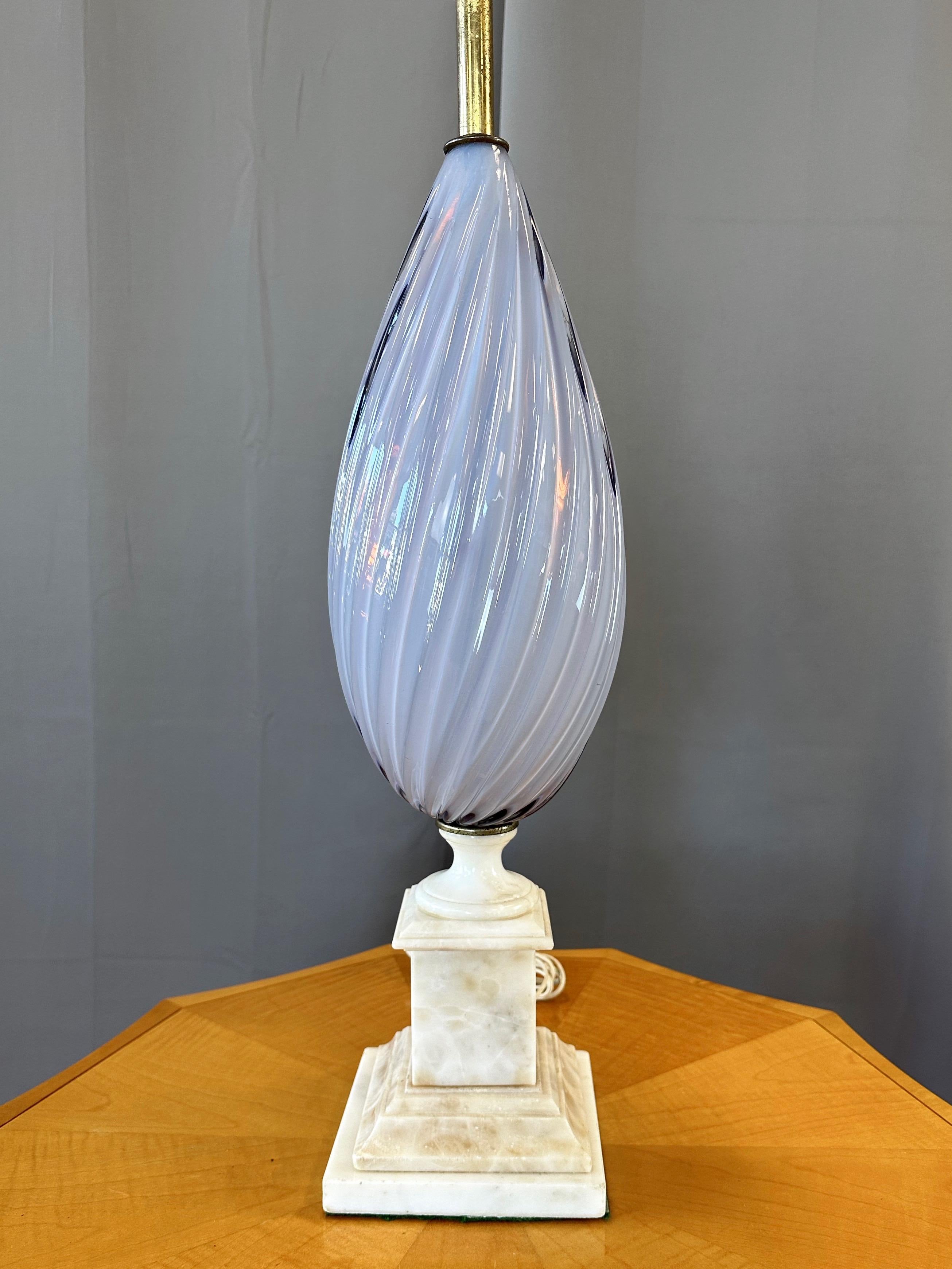 Italian Periwinkle Sommerso Murano Glass and Alabaster Table Lamp, circa 1950 For Sale 10