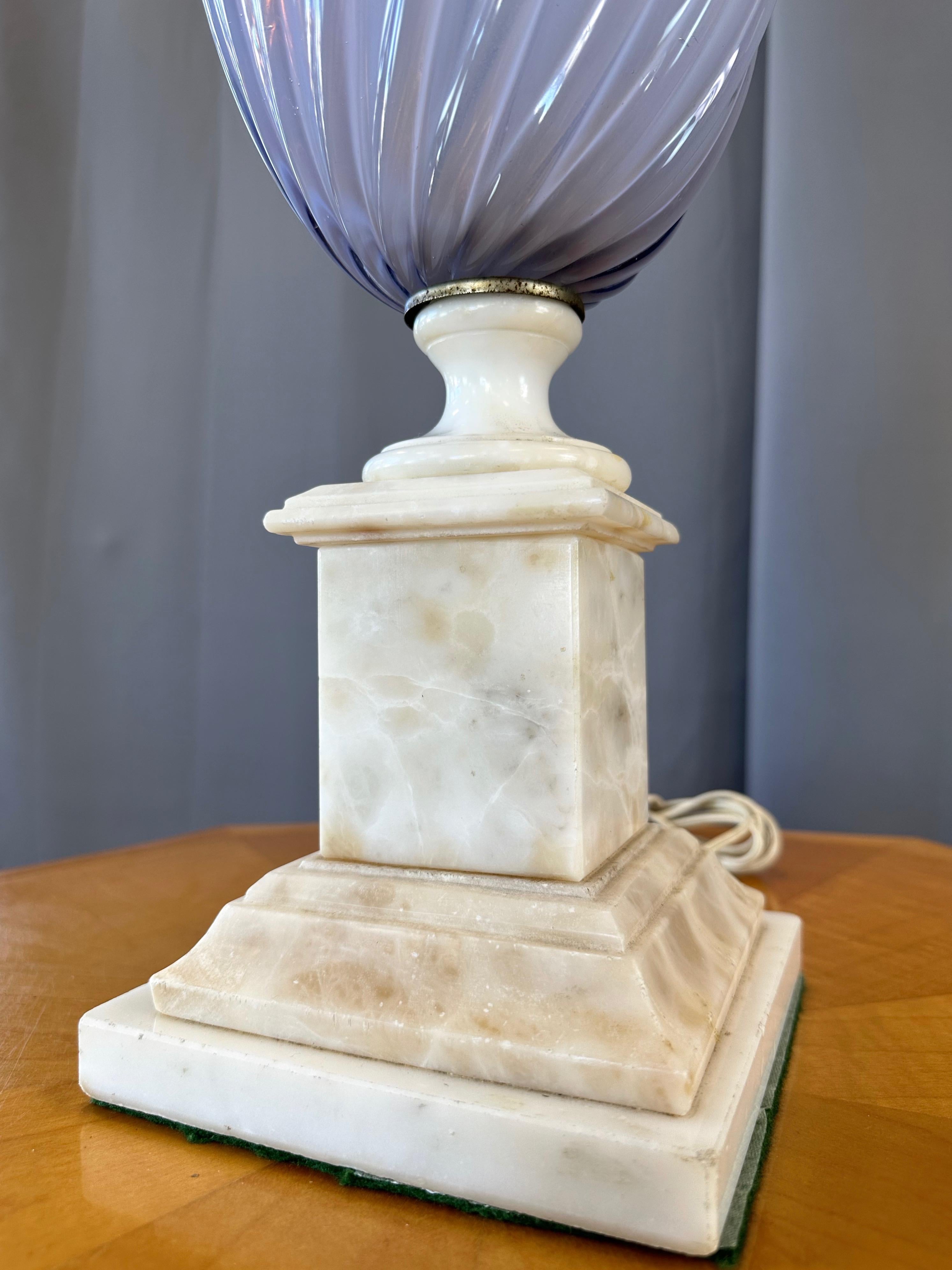 Italian Periwinkle Sommerso Murano Glass and Alabaster Table Lamp, circa 1950 For Sale 11