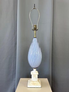 Italian Periwinkle Sommerso Murano Glass and Alabaster Table Lamp, circa 1950
