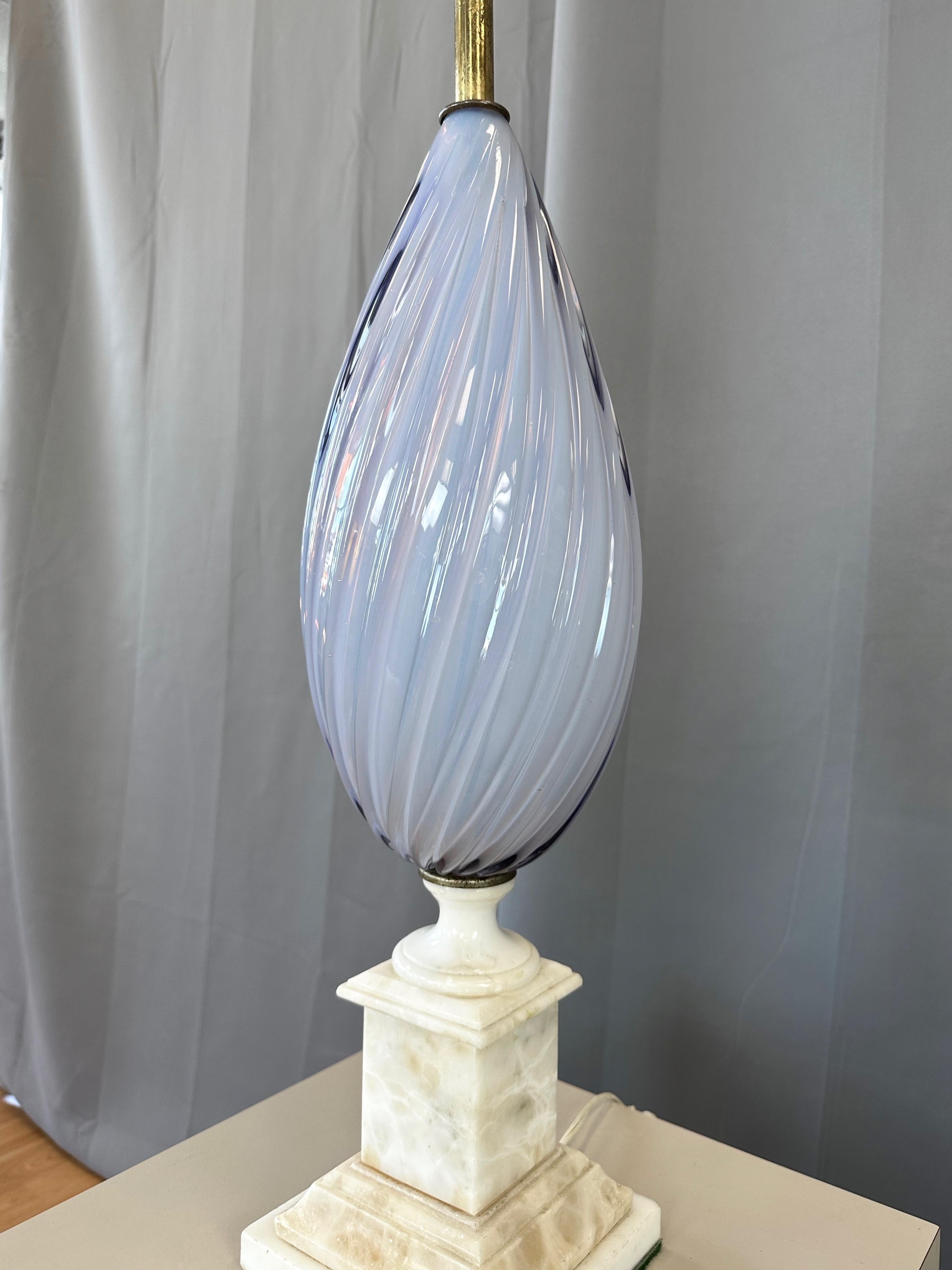 Italian Periwinkle Sommerso Murano Glass and Alabaster Table Lamp, circa 1950 For Sale 1