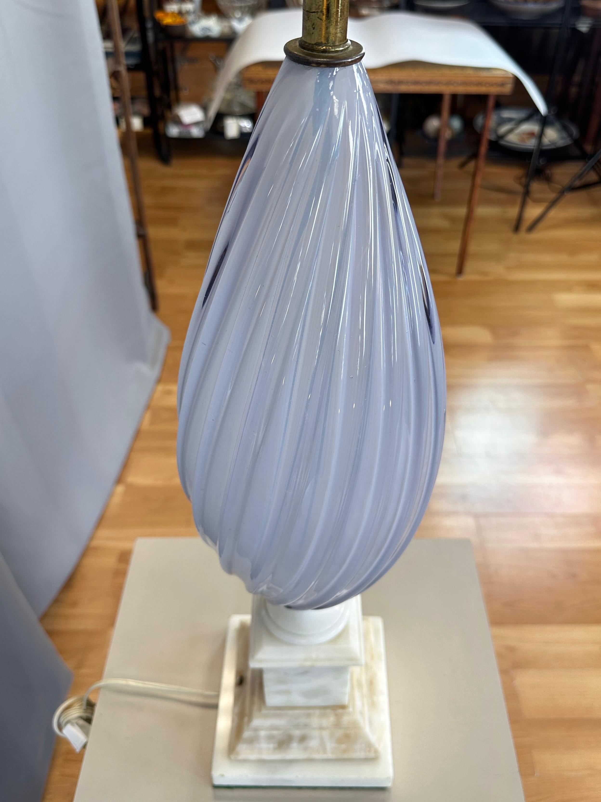 Italian Periwinkle Sommerso Murano Glass and Alabaster Table Lamp, circa 1950 For Sale 3