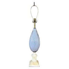 Vintage Italian Periwinkle Sommerso Murano Glass and Alabaster Table Lamp, circa 1950