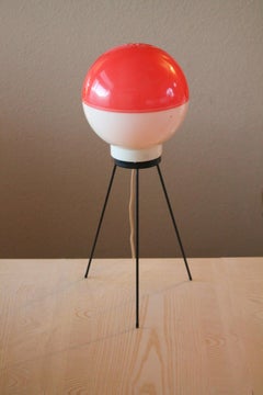 Italian Perspex Tripod Table Lamp Orange & White After Gio Ponti Arredoluce 1950