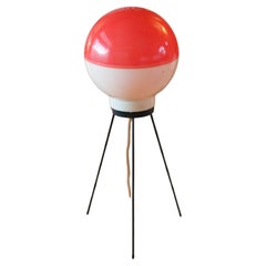 Used Italian Perspex Tripod Table Lamp Orange & White After Gio Ponti Arredoluce 1950