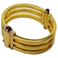 Italian Pesavento Yellow Gold with Ruby Contemporary Bangle Cuff Bracelet