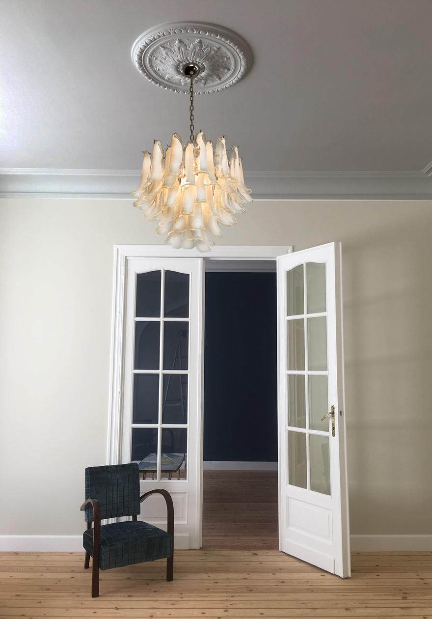  Italian 53 White Petal Chandelier, Murano 4