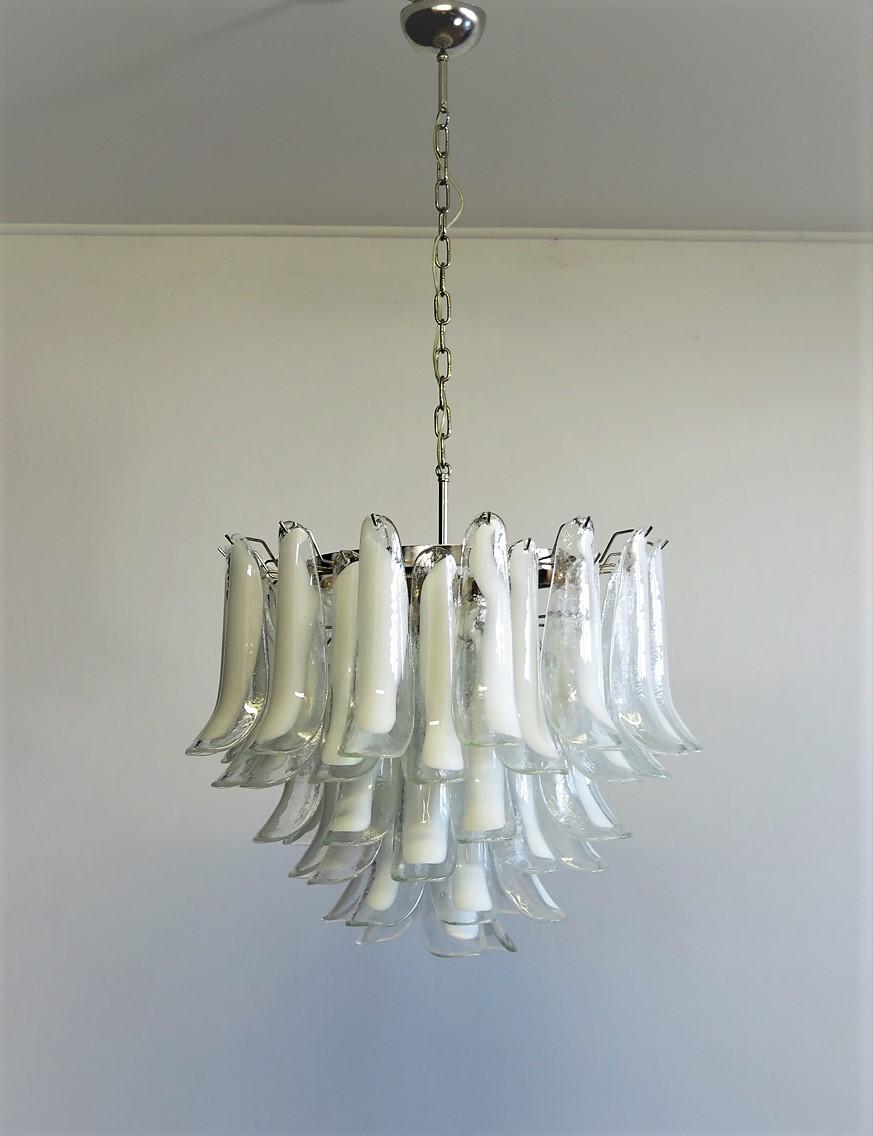  Italian 53 White Petal Chandelier, Murano 9