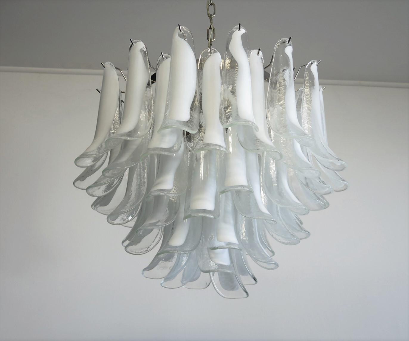  Italian 53 White Petal Chandelier, Murano 10