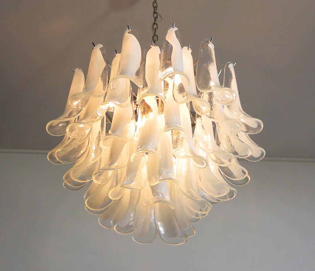  Italian 53 White Petal Chandelier, Murano 3