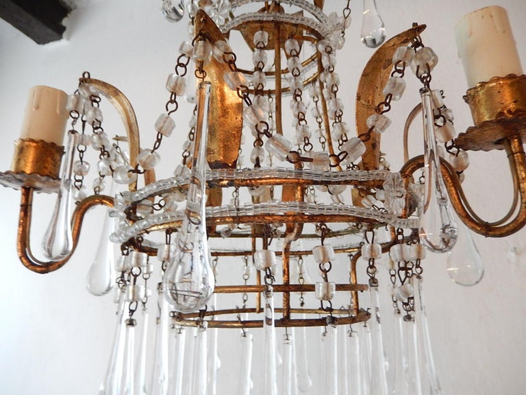 Mid-20th Century Italian Petit Crystal Beaded Murano Drops Chandelier For Sale